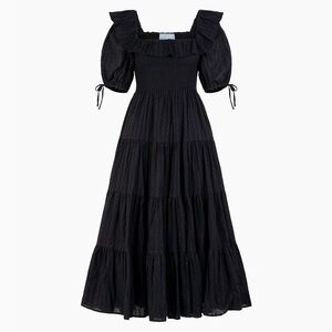 Hill House Black Smocked Puff-Sleeve Tiered Maxi Dress